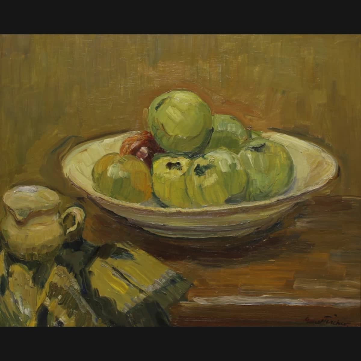 Carl Fischer. Opstilling med æbler. 48x57cm