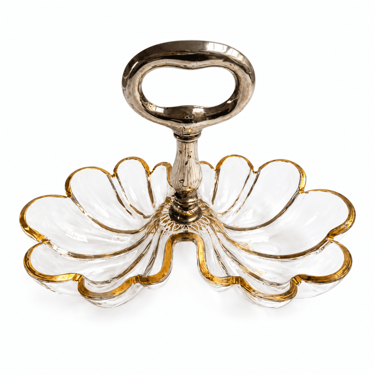 Glasskål med hank af pletsølv, Frankrig ca. 1880