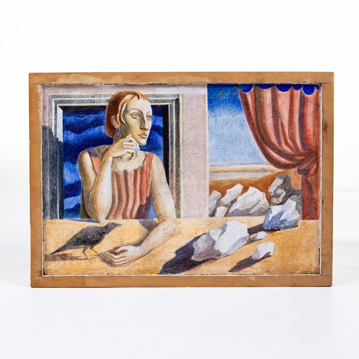 Fresko - Surrealistisk motiv af kvinde ved bord