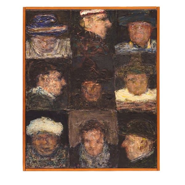 Peter Martensen, f. 1953, olie på lærred. Betitlet "9 Klovner"