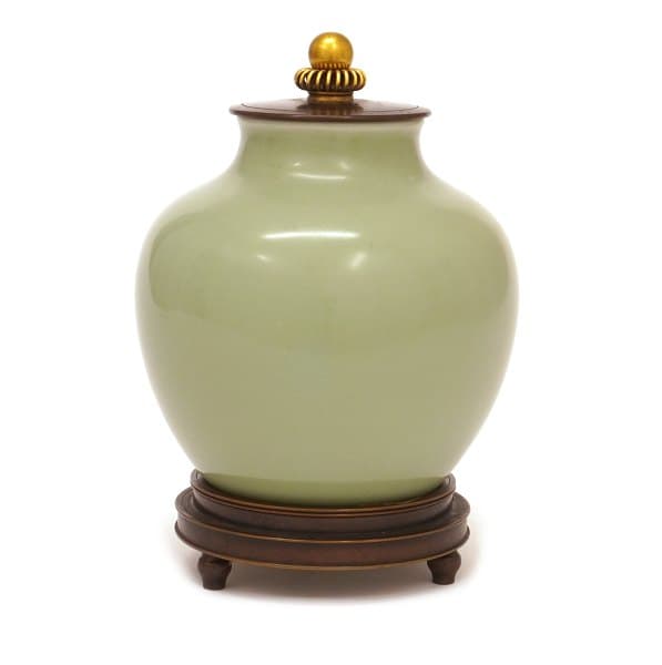 Stentøjsvase med celadon glasur og bronzemontering af Knud Andersen Royal Copenhagen 1935