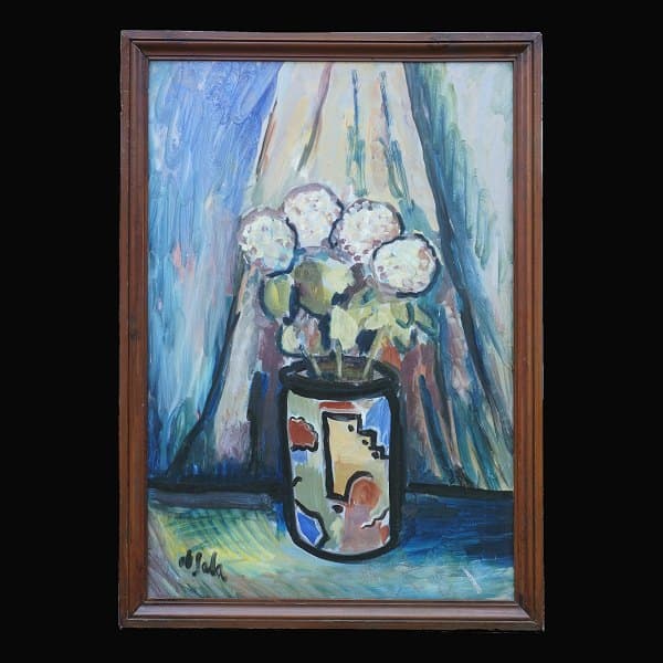 Eugene de Sala, 1899-1989, olie på plade: Stilleben med blomster. Signeret